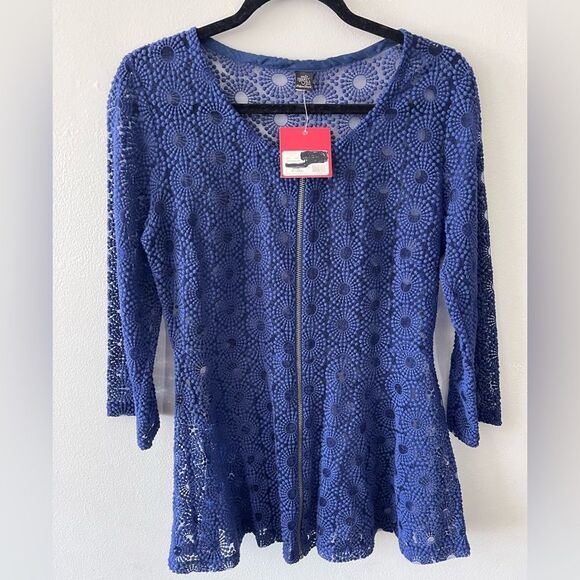 NWT Anthropologie Only Hearts Love is Enough Blue Sheer Lace Zipper large - Picture 1 of 13